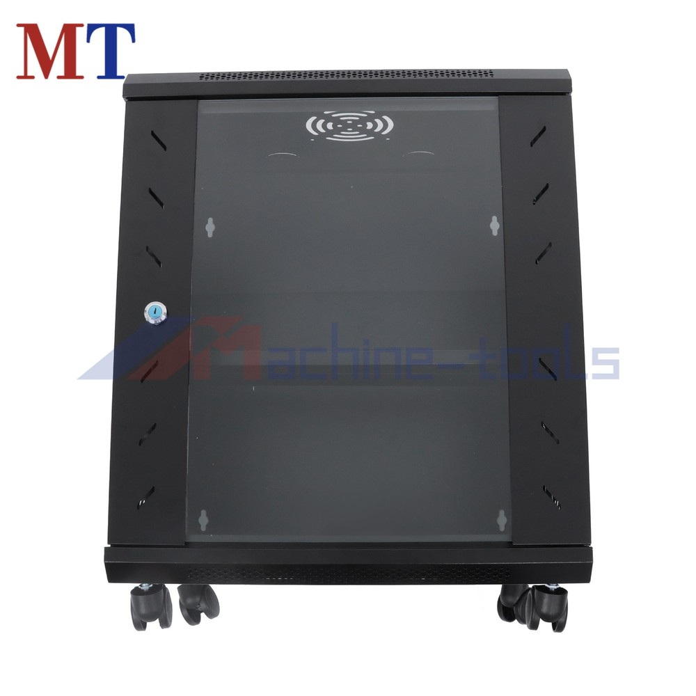 12U Server Enclosure 15.5in Deep, Locking Tempered Glass Front Door