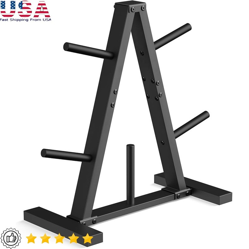 Durable Olympic Weight Plate Tree Rack Compact Space-Saving Steel Storage Stand