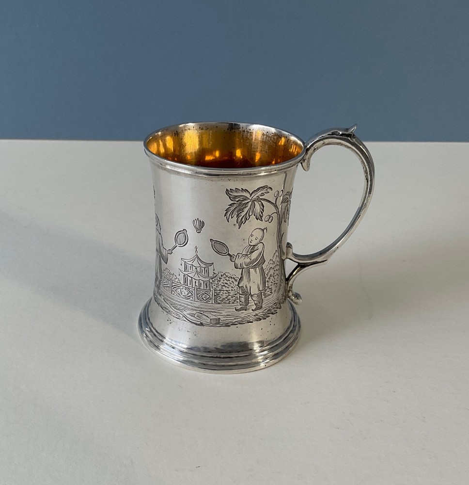 Antique Solid Silver 'Badminton' Gilded Mug Victorian