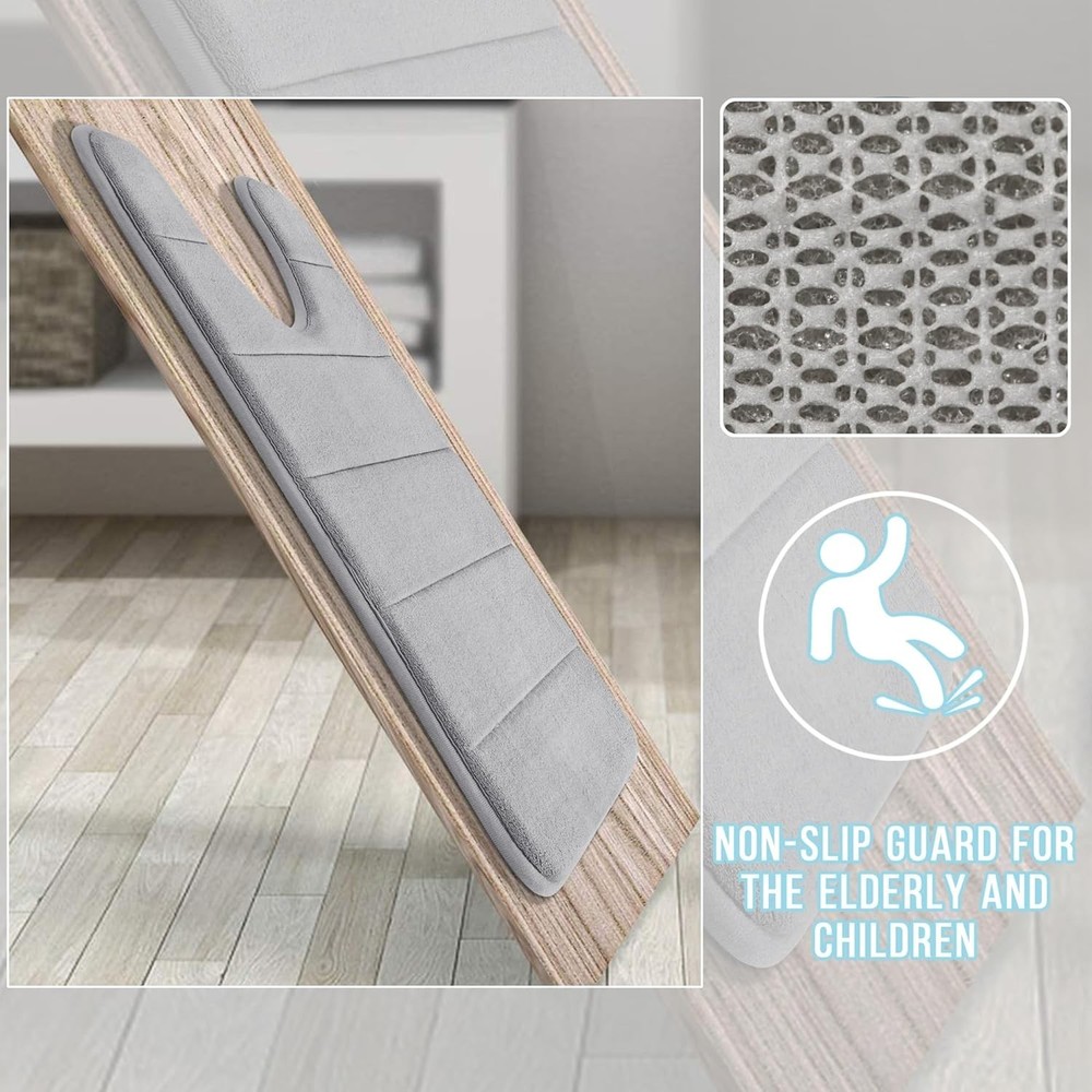 Elegant Machine Washable Memory Foam Bath Mat - U-Shaped, Quick Dry, Grey 24x20