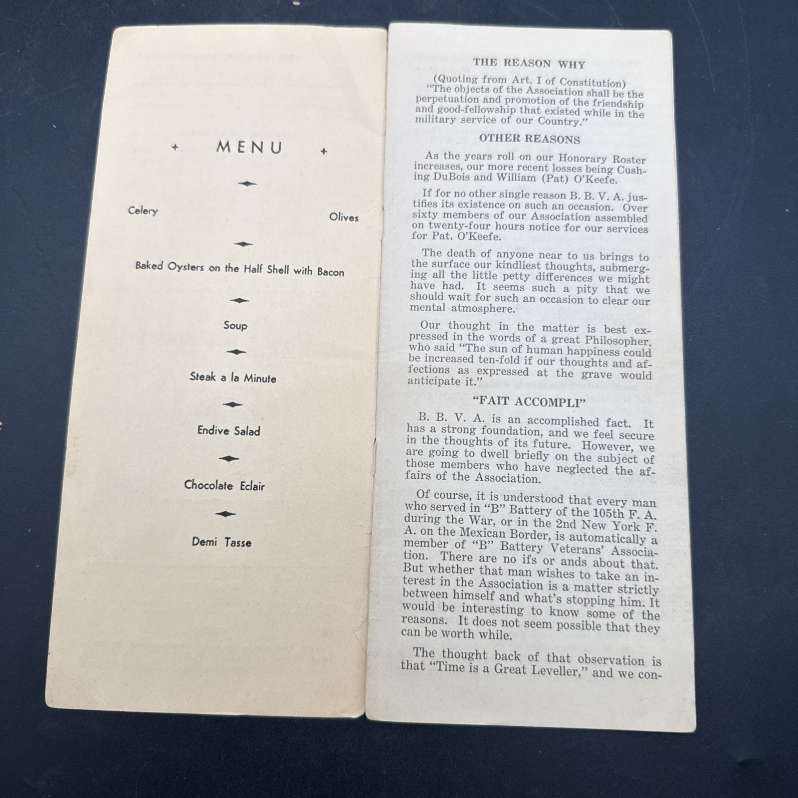 WWI 105th Field Artillery Battery B Guidon Yearbook menu reunion 27th Division