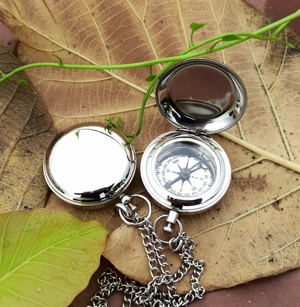 Personalized Working Compass, Custom Engraved Silver Handmade Anniversary Gift