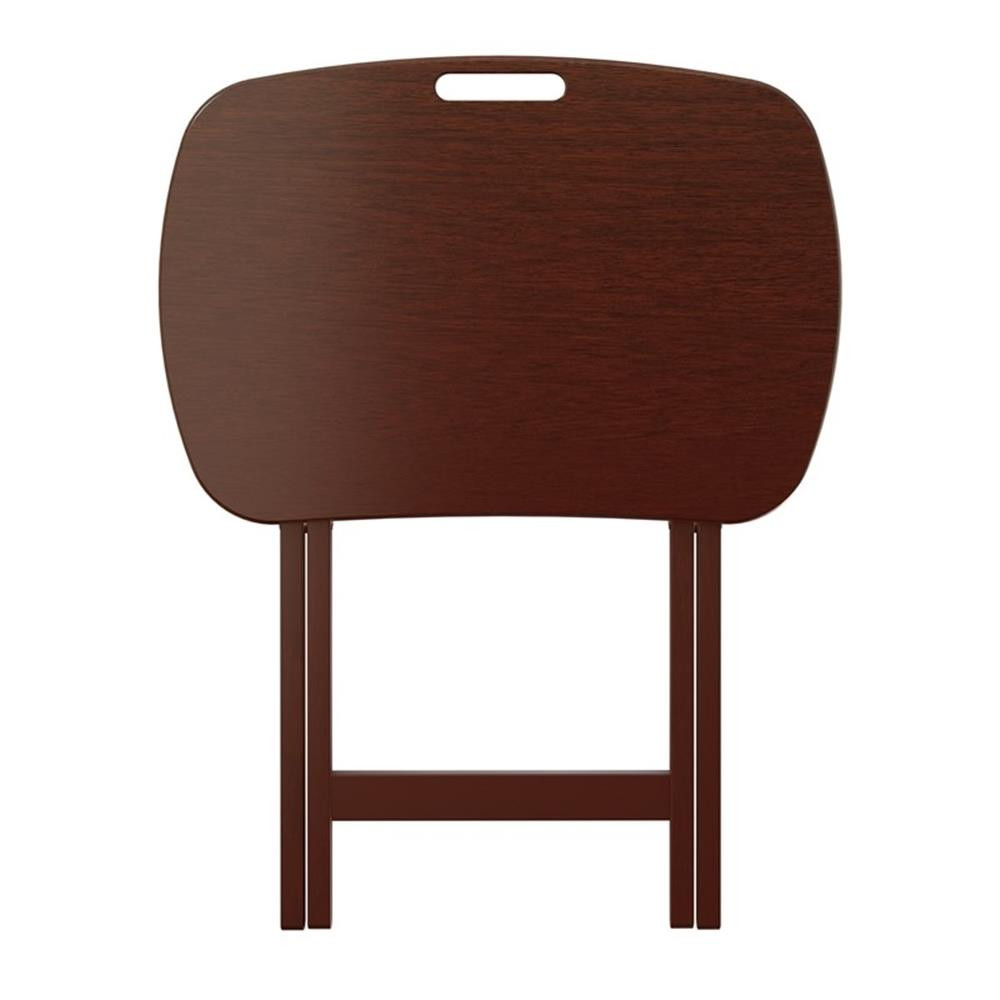 Pemberly Row 5-Piece Transitional Solid Wood Snack Table Set in Walnut