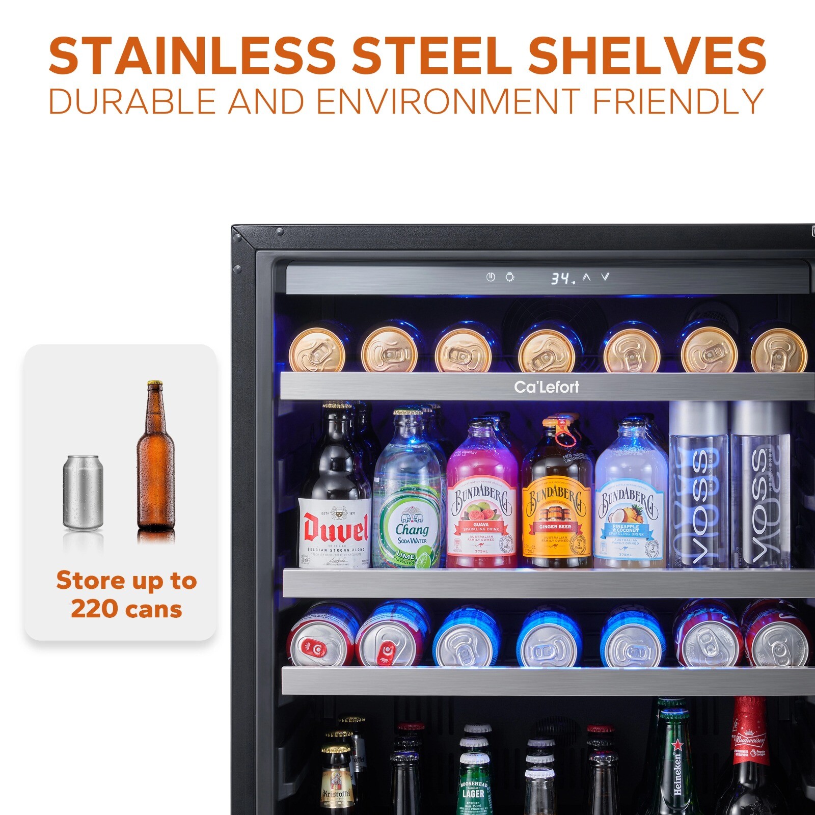 24" Ca'Lefort Beverage Refrigerator Cooler 180 Cans 34°F -54°F For Home/Kitchen