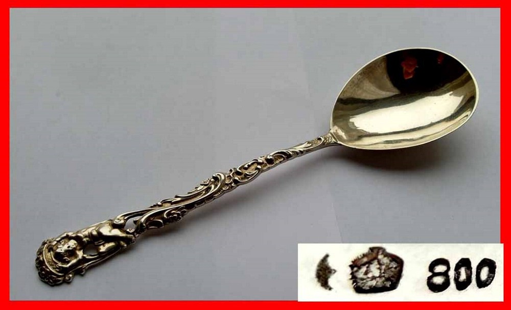 Rococo Serving Spoon, Putti, 800 Silver E623
