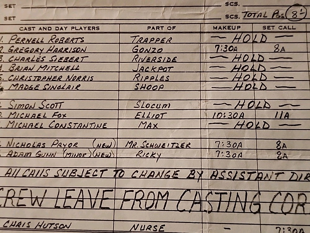 MICHAEL J FOX Scene FIRST TITLE ROLE CALL SHEET TRAPPER JOHN 1981 "BRAIN CHILD"