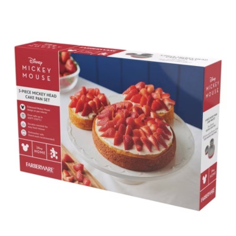 Mickey Mouse Head 3pc Nonstick Bakeware Set Red
