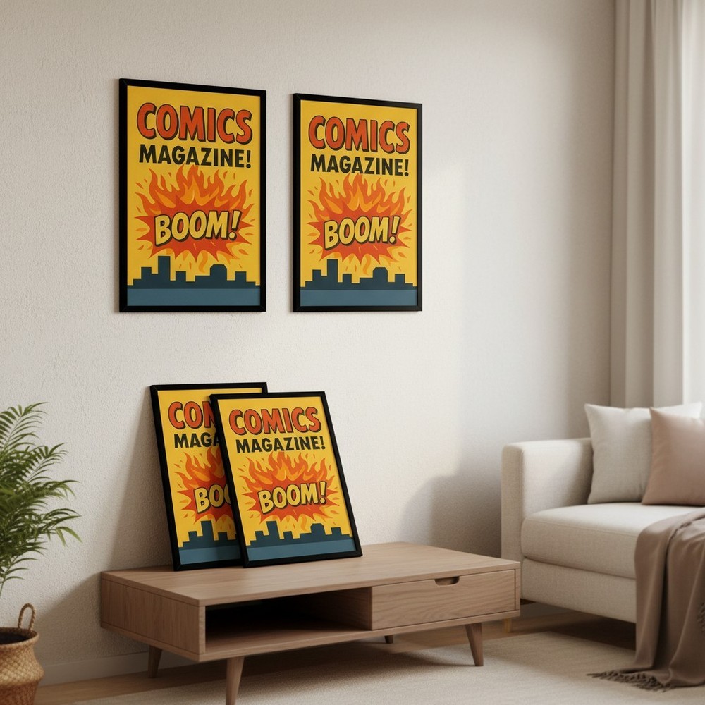 Versatile 4-Pack Black Frames for Comics and Artwork - Shatter-Resistant Design