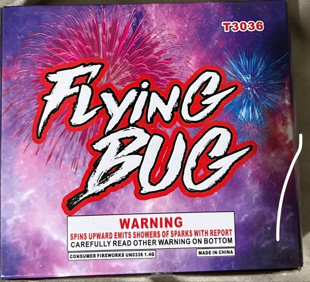 FLYING BUG ITS A FLYING M-80 WITH COLOR BURST FIREWORKS LABELS