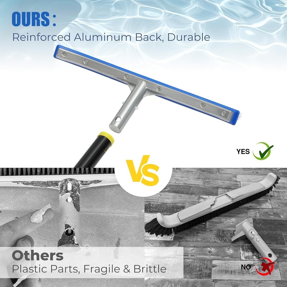 Pool Brush with Adjustable Rustproof Metal Pole for Inground Above Ground Poo...