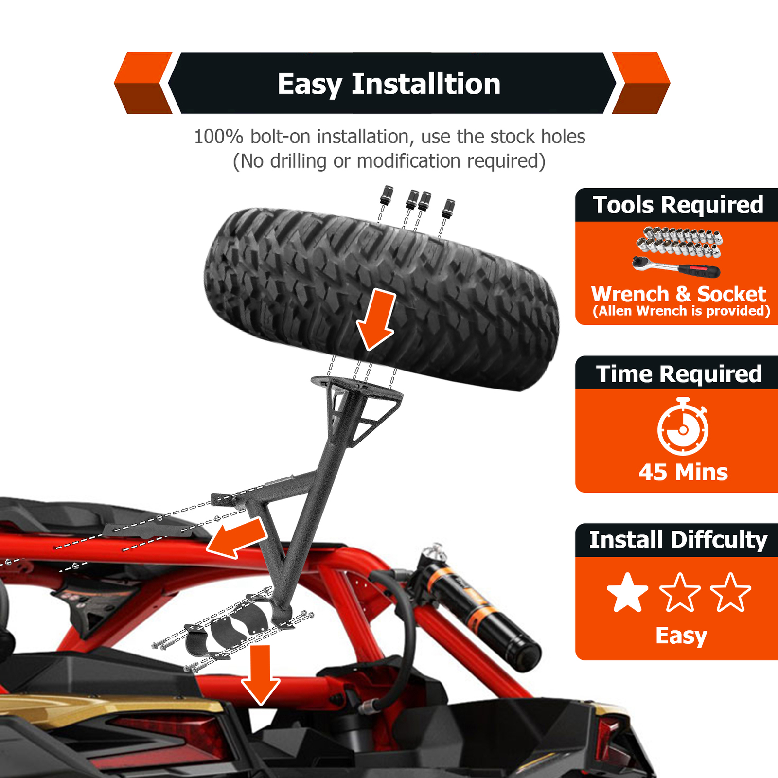 Spare Tire Carrier Mount Fits 2017-2024 Can Am Maverick X3 / X3 Max /Turbo/RR