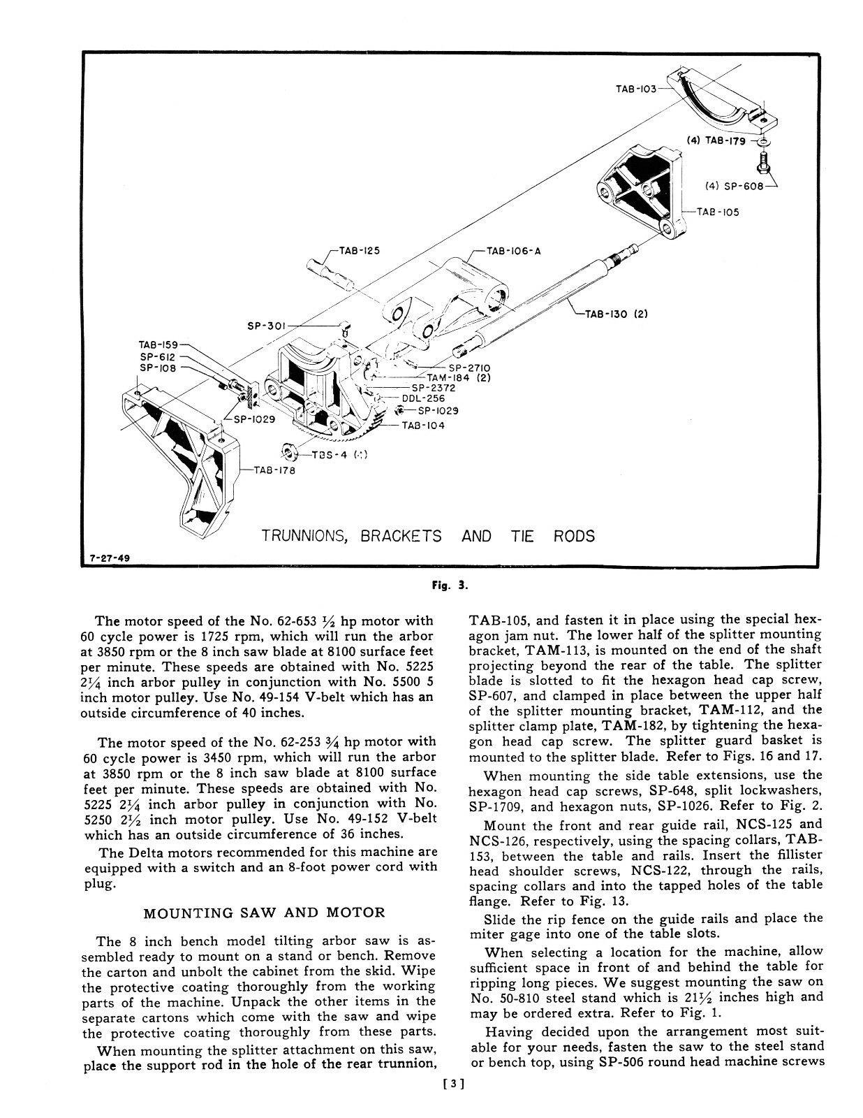 Delta Homecraft 34-500 8" Table Saw Instructions & Parts List Manual #1931