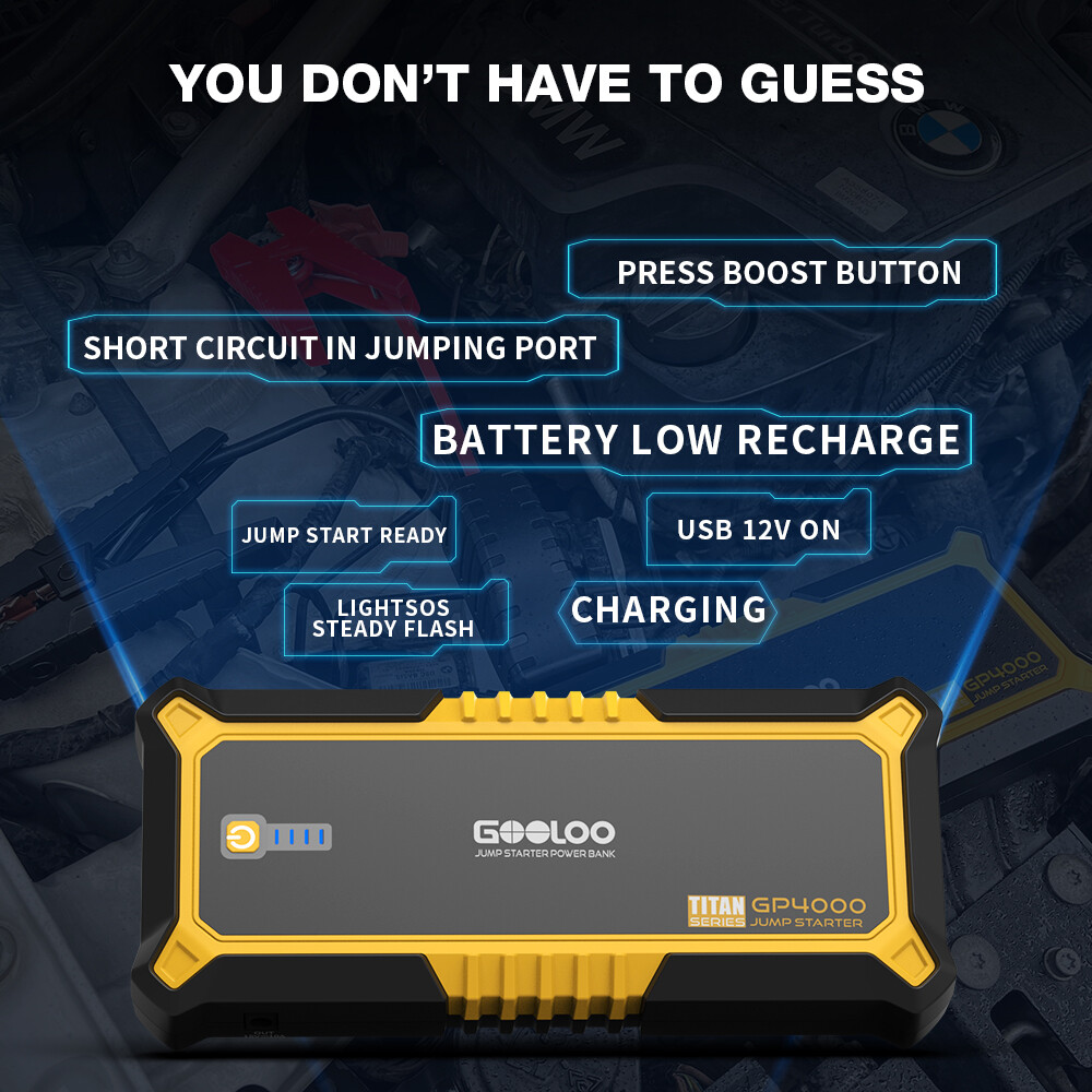 GOOLOO 4000A Car Jump Starter Power Bank Lithium Battery 12V Jump Box Portable