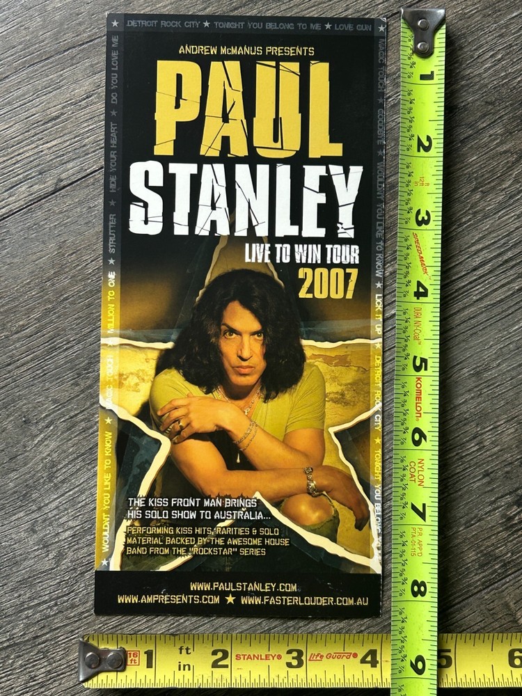 KISS Handbill Concert Ad Card PAUL STANLEY Solo Live To Win Tour Australia 2007