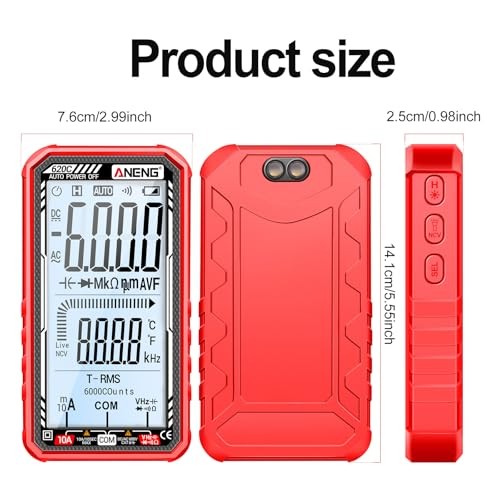 Digital Multimeter Tester, Smart Multimeter with Auto Ranging Digital 620C Red