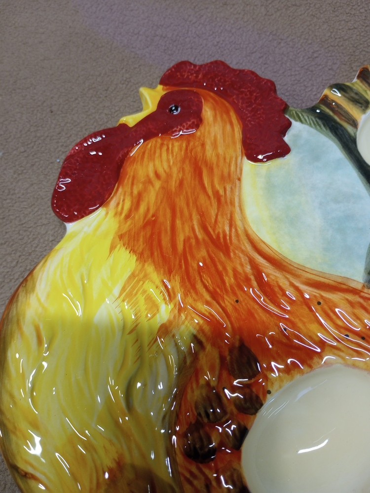 Rooster Deviled Egg Platter Ceramic Susan Wignet Country Sunrise Collection