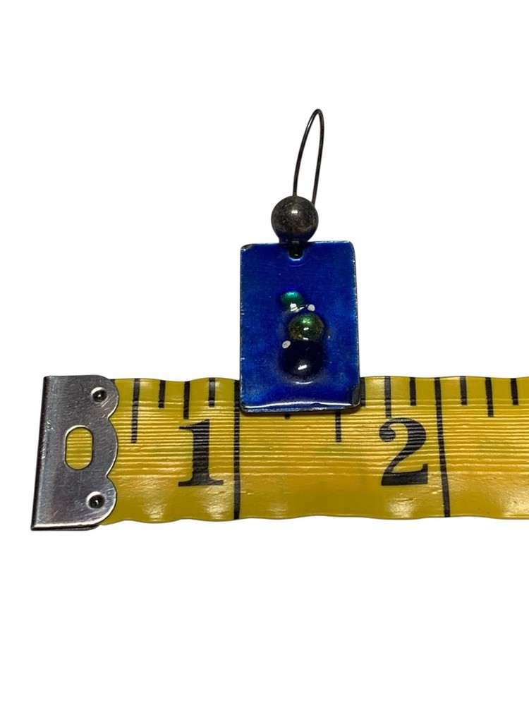 Handmade Blue Green Bubble Accent Rectangular Enamel Dangle Earrings