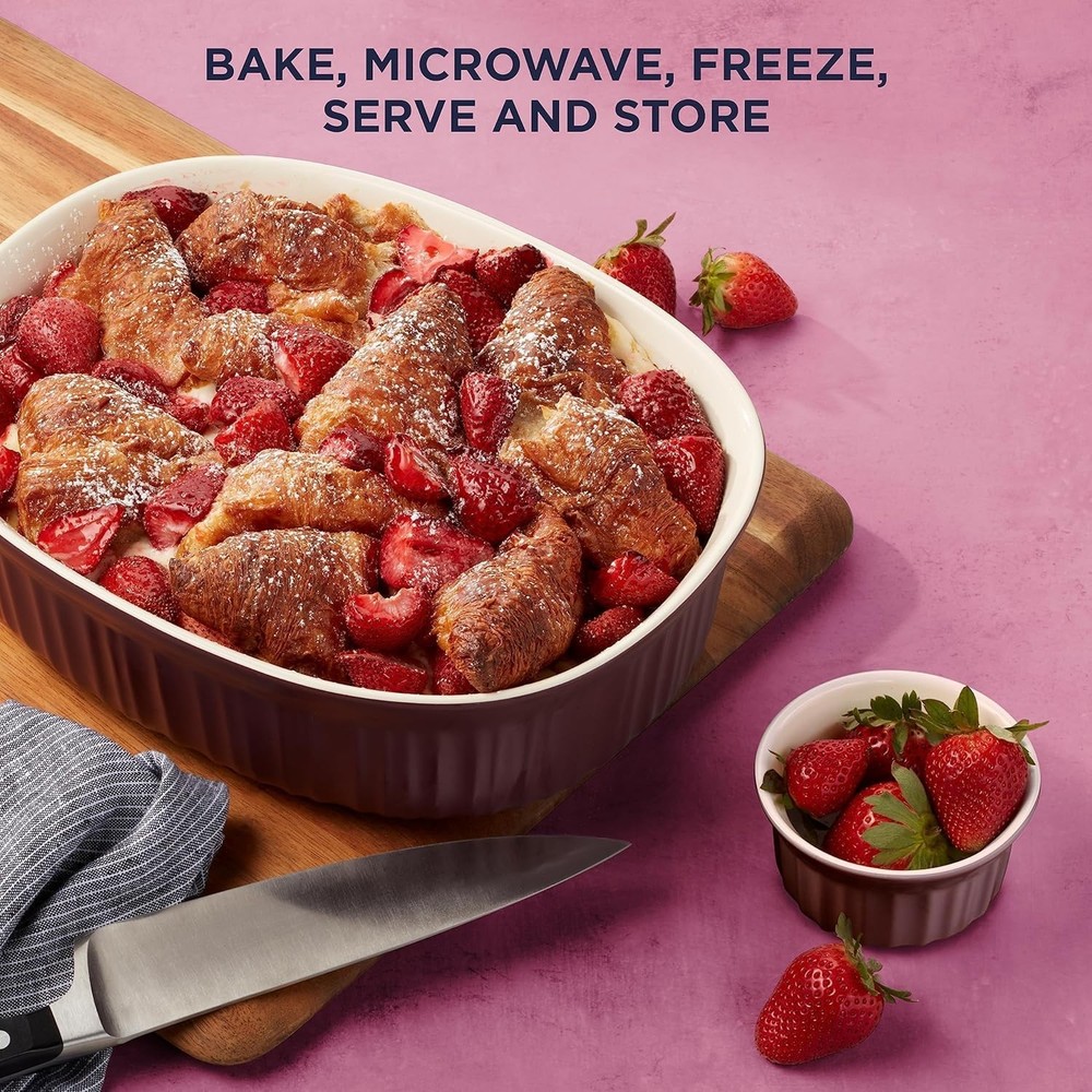 CorningWare Ceramic Bakeware Set with Lids Chip and Crack Resistant Stoneware