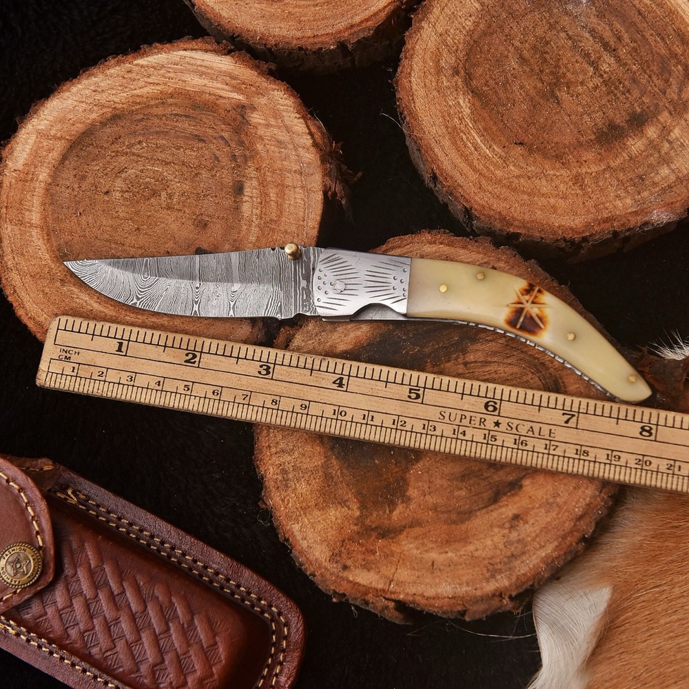 Custom Made Folding Blade Pocket Knife Camel Bone Handle