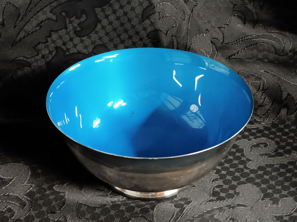 Reed & Barton Silver Bowl 104 Blue Interior 8" Diameter Decorative Tableware