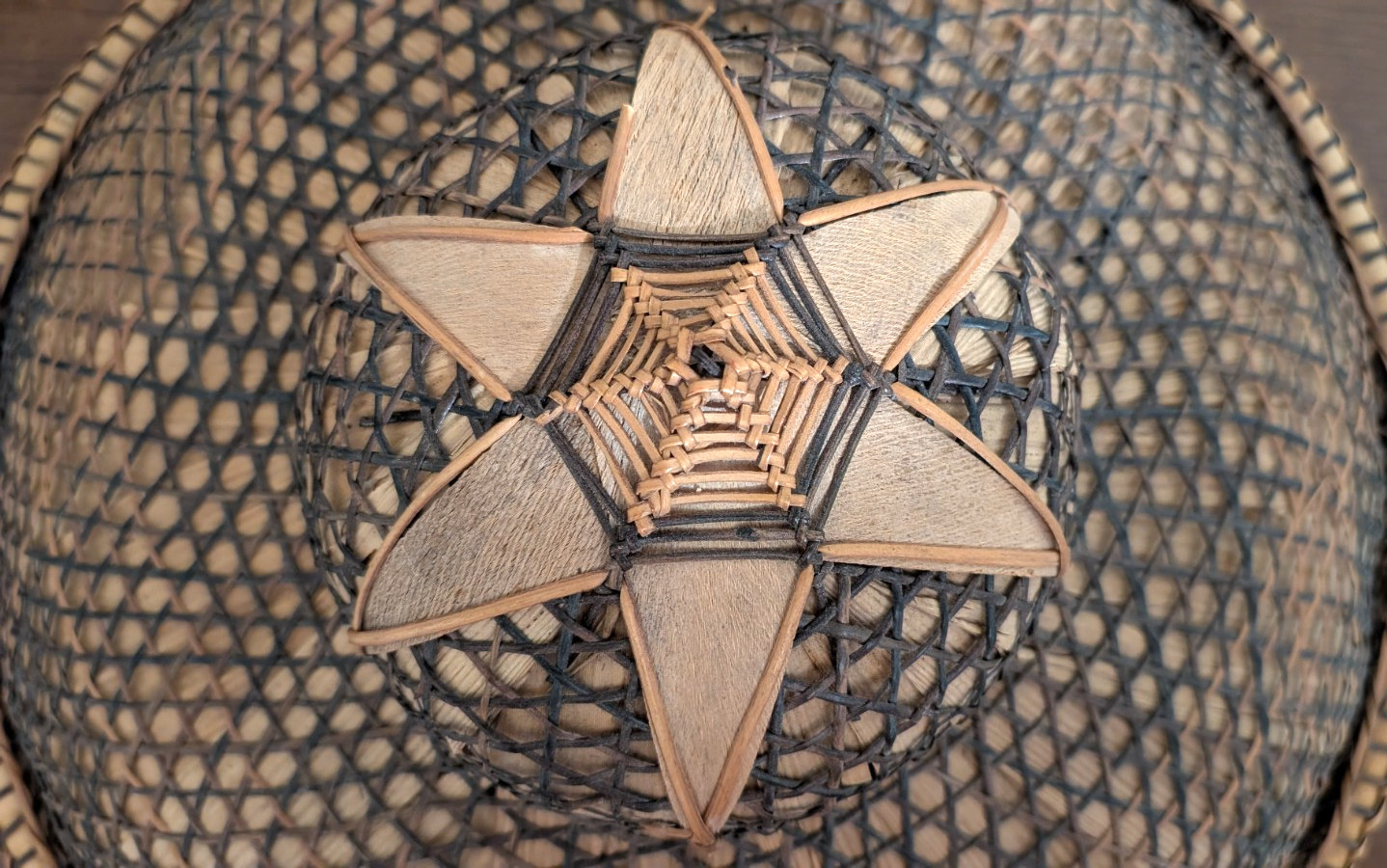 Vintage Filipino Salakot Woven Rattan and Coconut Fiber Sun Hat 15” Diameter