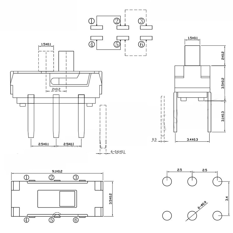 2 Position Mini Toggle Interrupt Micro PCB Slide Mount Switch 6 Pin 2/4mm SPDT