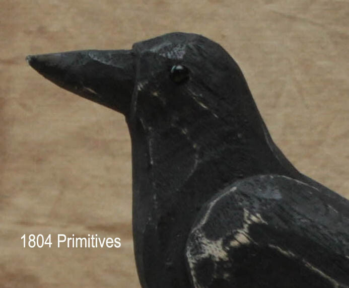 NEW ... Primitive WOOD CROW On Pedestal 8" High ... Rustic Country Farmhouse