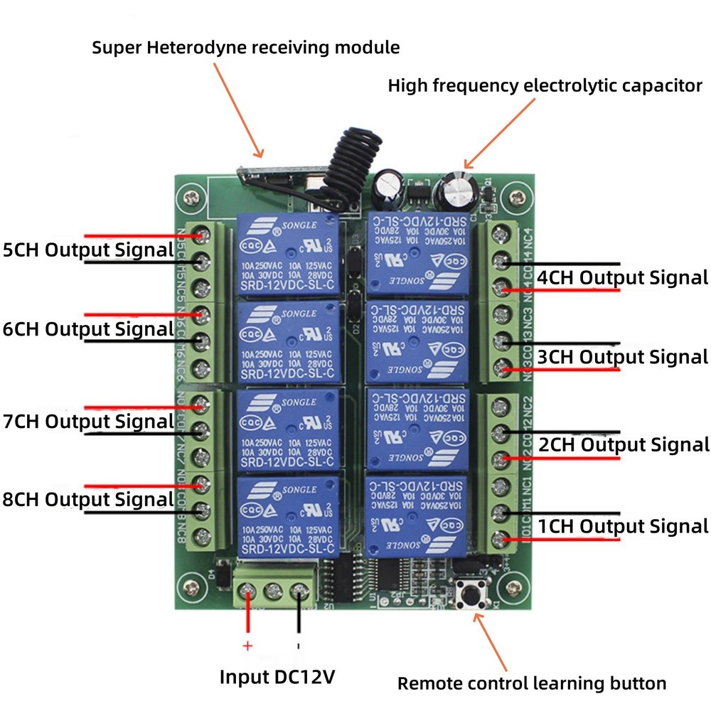 DC12V Relay 433mhz Multi Functional 433mhz 8CH wireless RF Remote Control Switch