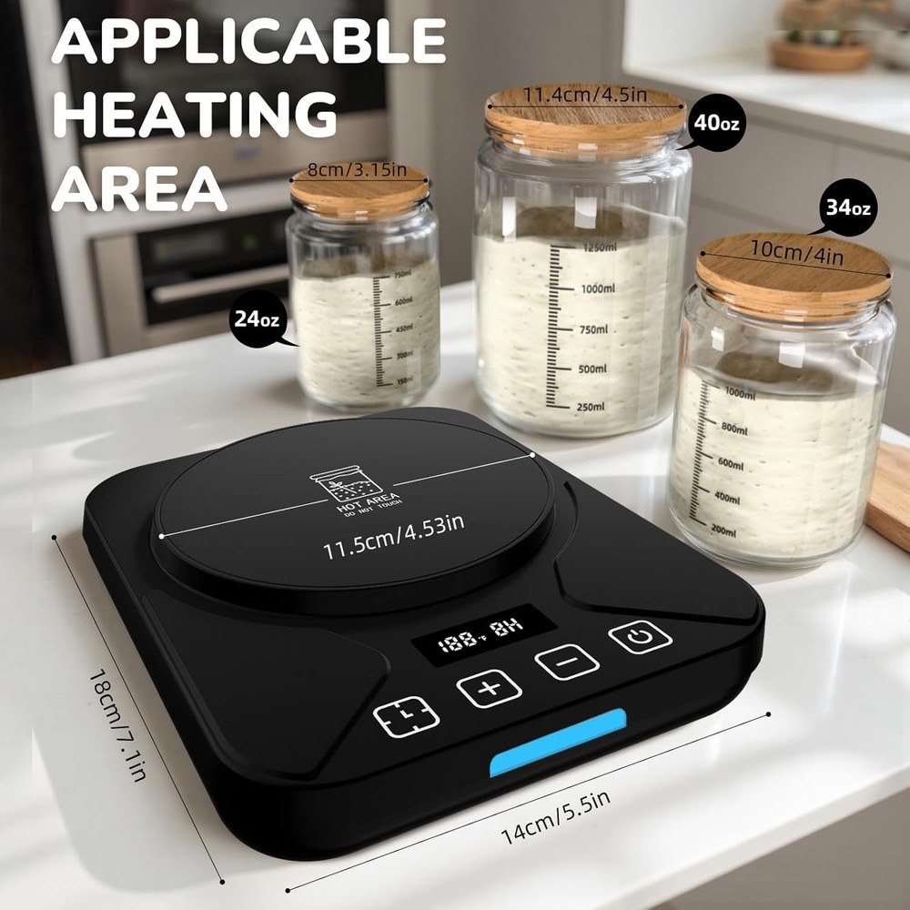 Compact Sourdough Starter Warmer with Smart Memory Control & Safety Features