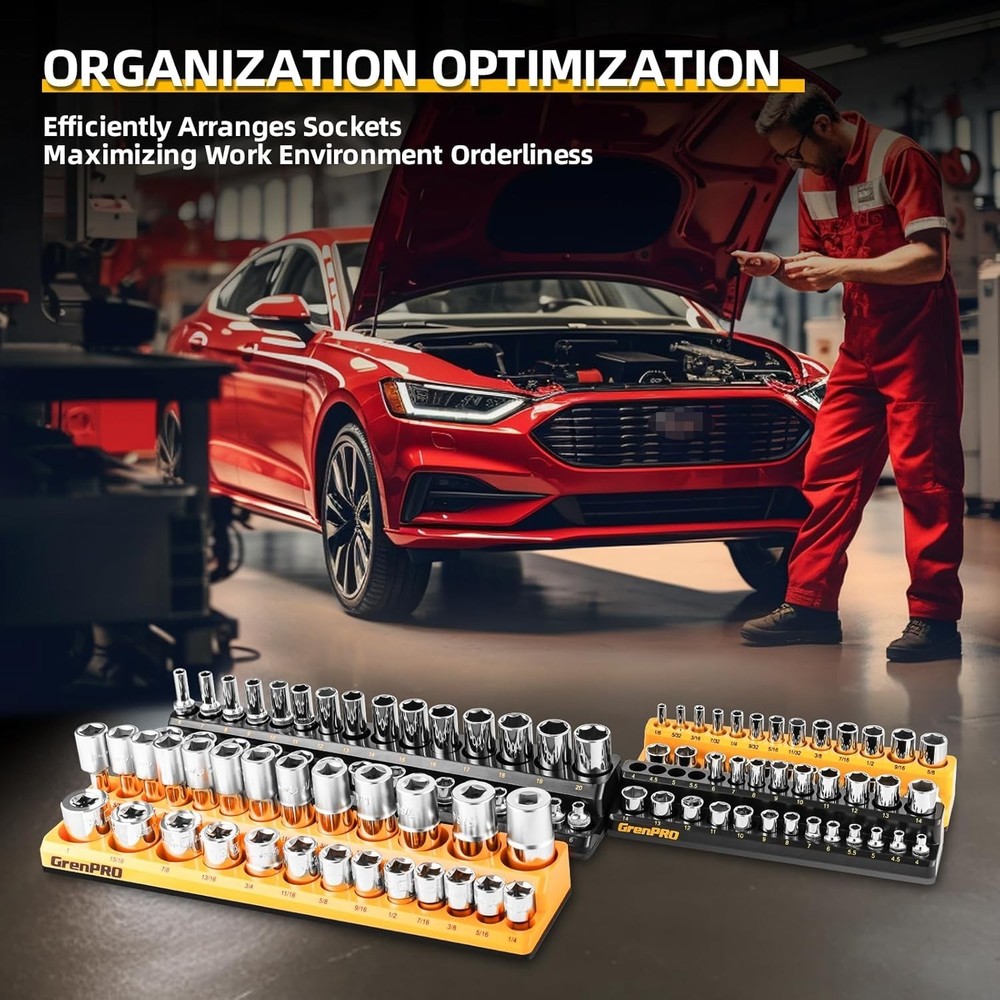 Strong Magnetic Socket Organizer Set - 6pc for Efficient Tool Management