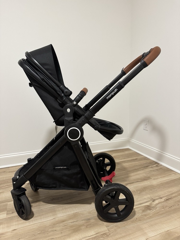 Mompush ultimate black stroller with bassinet attachment
