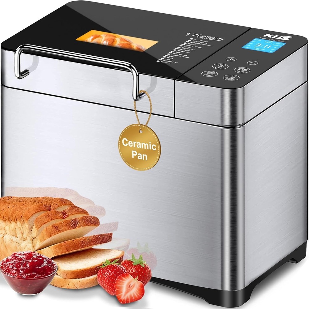 Luxury 2LB Bread Machine - Smart 17 Programs, Ceramic Pan & Touchscreen Control