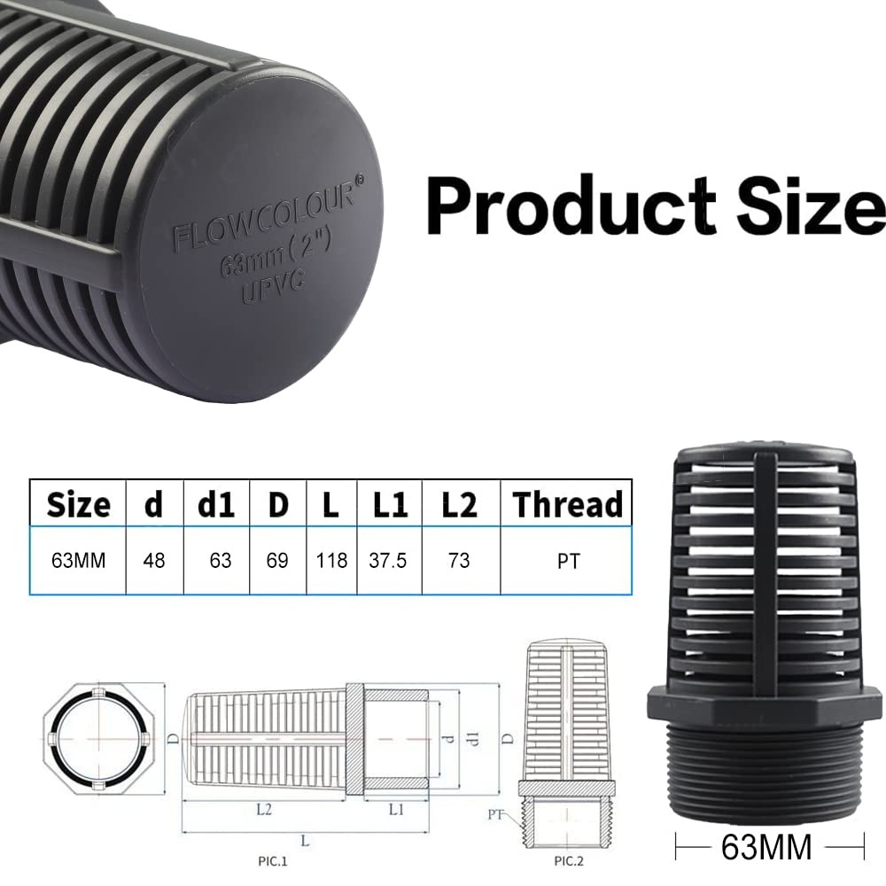 2 Inch Threaded Suction/Overflow Strainer, Screen Strainer 2 Inch (2 Pack)