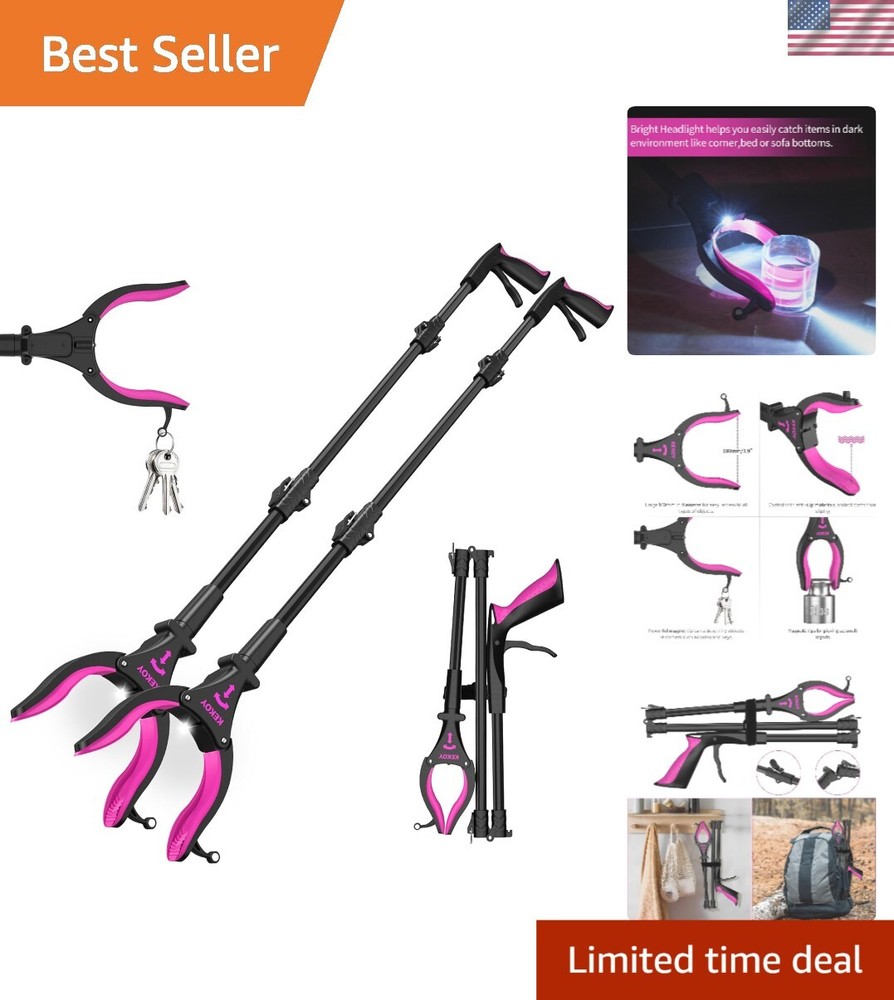 2 Pack 32'' Long Grabber Tool with Light - Perfect for Elderly Accessibility