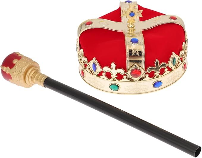 Set of Two Cute Cosplay Costume Accessories King Crown Cap Scepter for Party HO