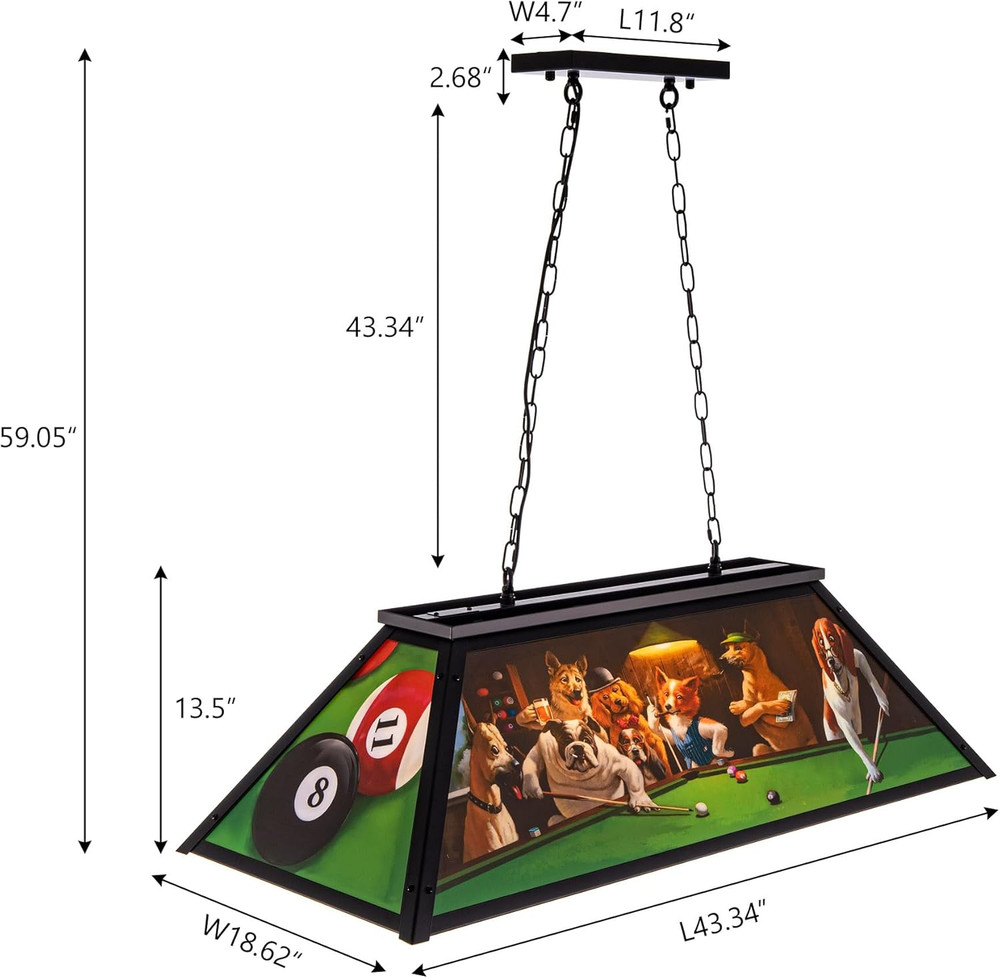 Pool Table Light Dogs Playing Billiards Lights for 7' 8' 9' Pool Table