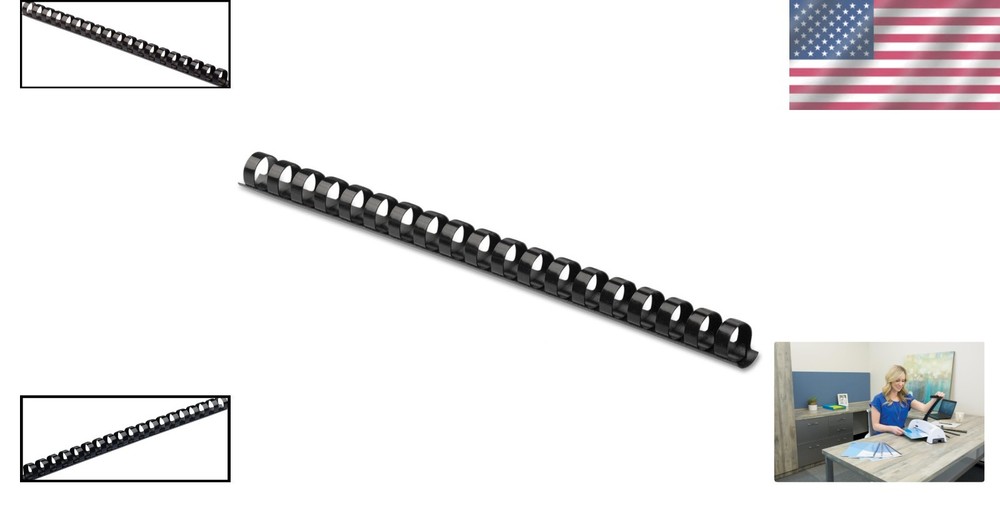 Plastic Binding Combs - Round Back, 1/2 Inches, 90 Sheets, Black, 100 Pack