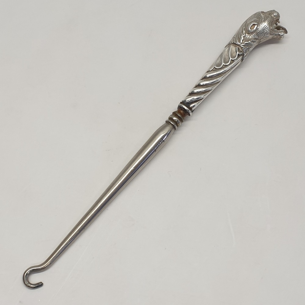 Victorian Solid Silver Leopard Button Hook