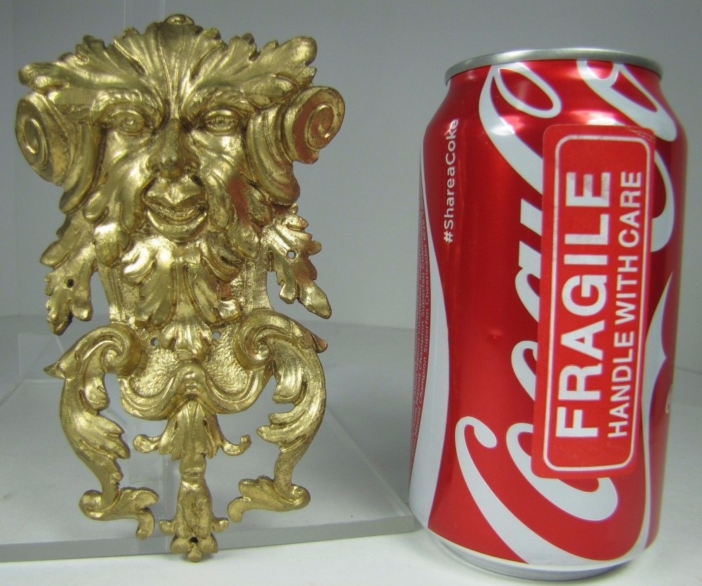19c Devil Evil Scarey Face Figural Brass & Gilt Decorative Art Hardware Element