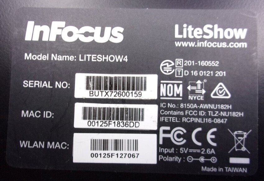 InFocus LITESHOW4 Wireless Presentation Adapter SEE NOTES