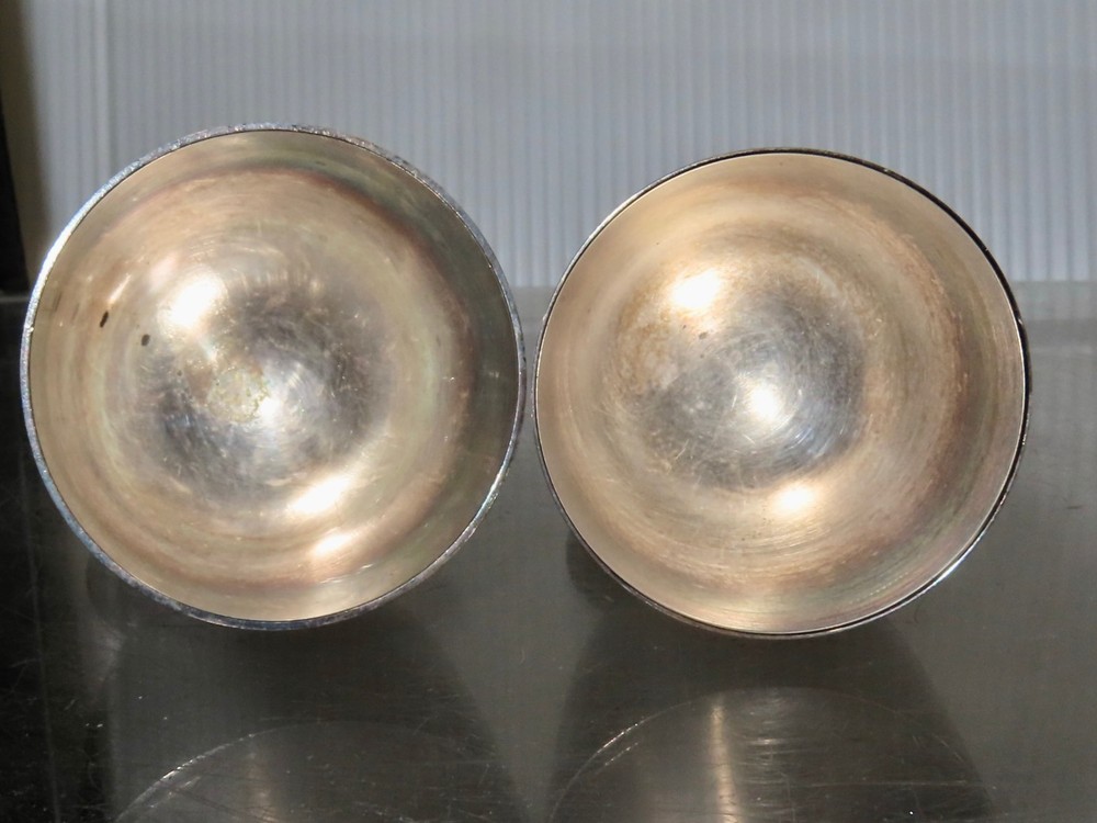 WMF Bauhaus Silver Plate Egg Cups - Fritz Breuhaus Design - 1930s Ikora Pair