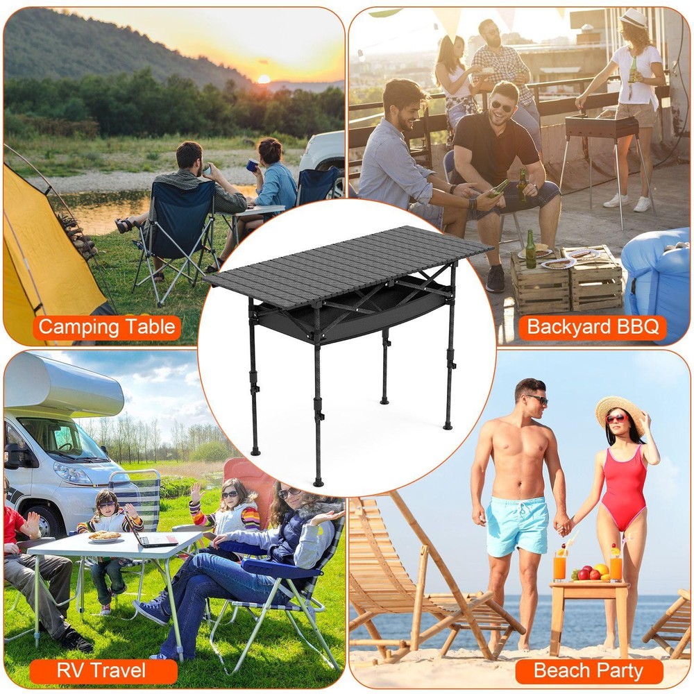 Portable Folding Camping Table w/ Adjustable Height Rustproof Carbon Steel
