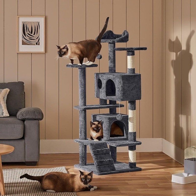 Multi-Level Cat Activity Playground W/ Scratching Posts Condos & Dangling Balls