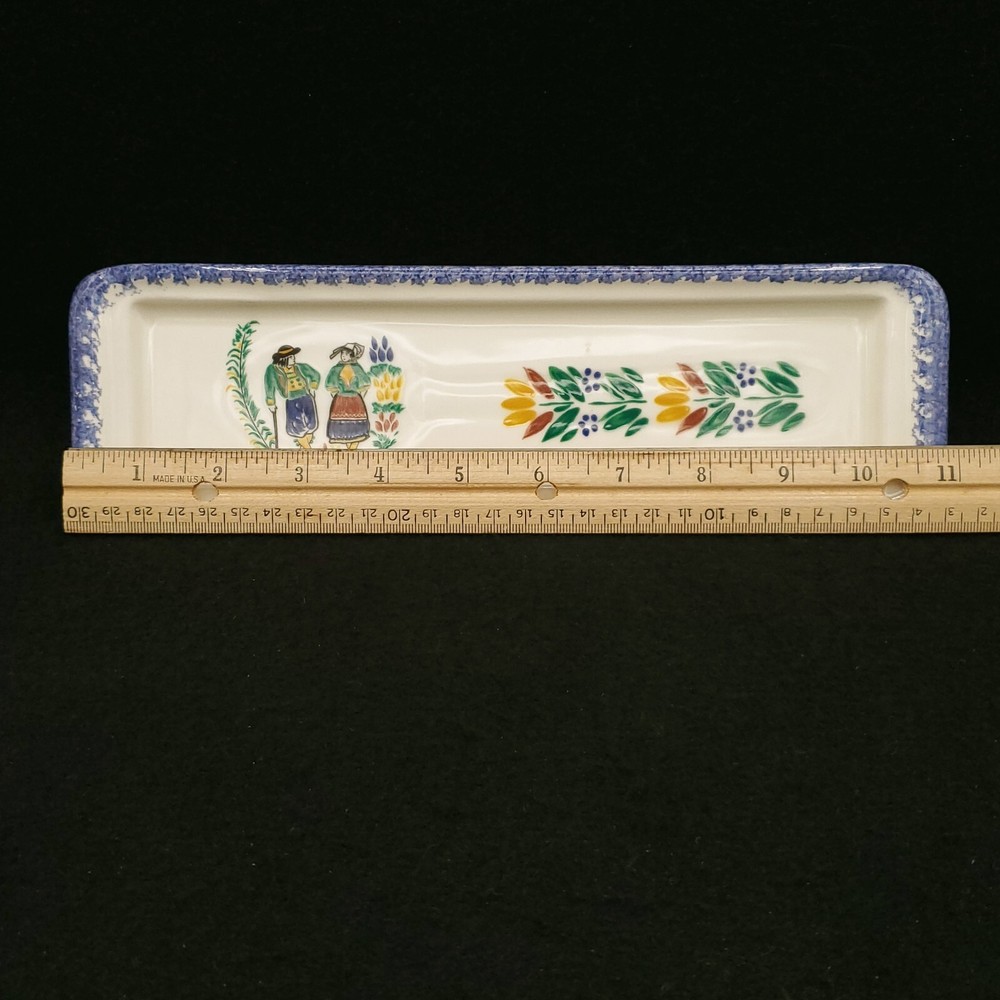 QUIMPER Rectangular Butter Tray Pickle Dish Blue Border