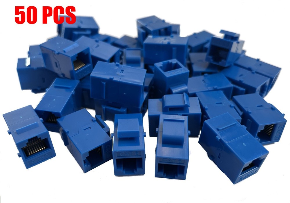 50 Pcs Cat6 Keystone RJ45 Network LAN Ethernet Jack Inline Coupler Insert Blue