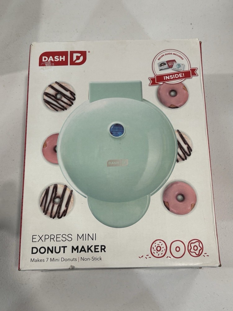 Dash Express Mini Donut Maker – Aqua – 7-Cavity Nonstick Doughnut Maker-NEW!
