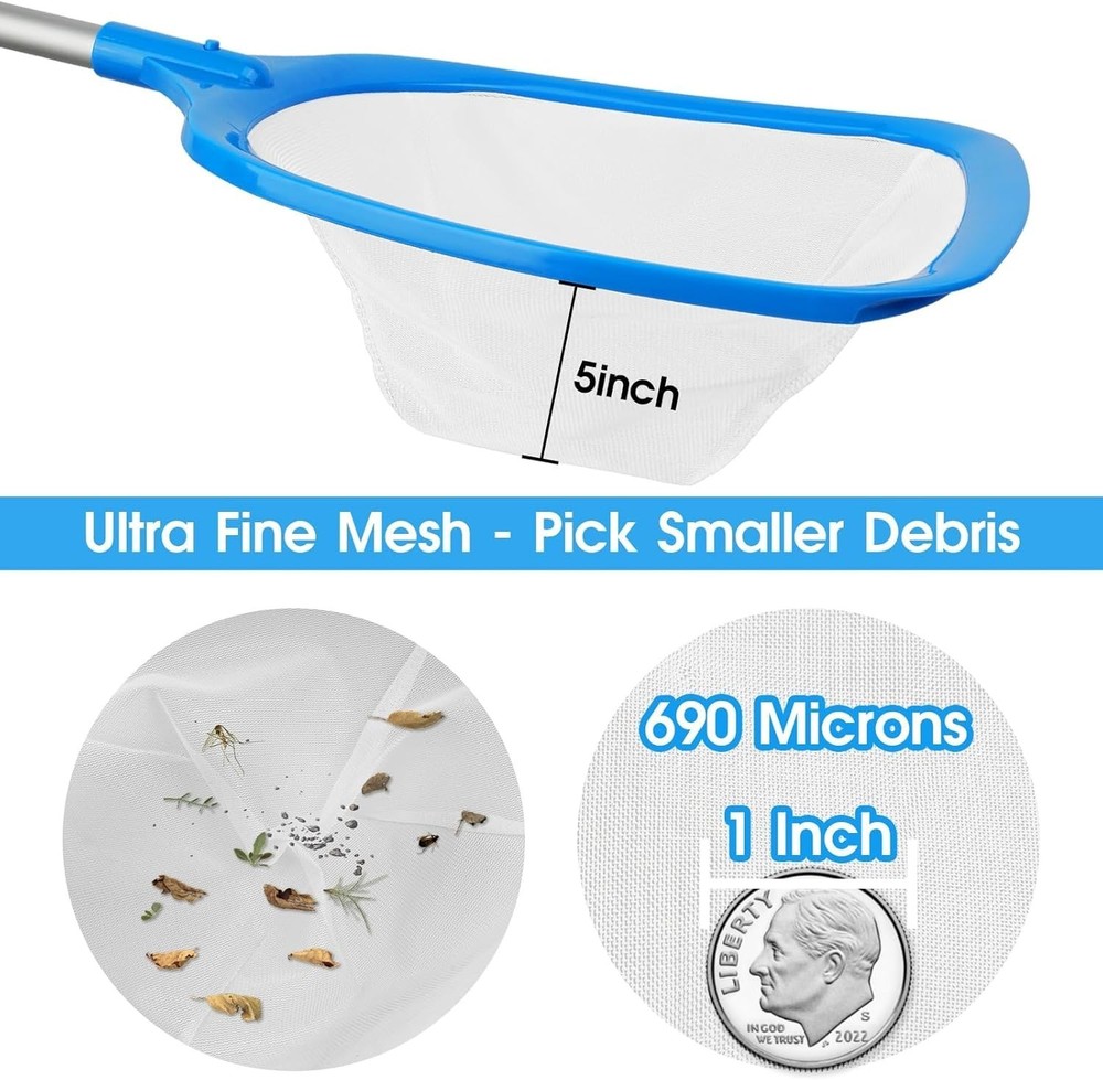 Pool Leaf Skimmer Net Fine Mesh Aluminum Frame Cleaning Tool