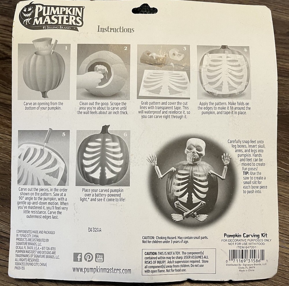 Skeleton Pumpkin Masters Funny Bones Rib Cage Pattern 9 Pc Halloween Carving Kit