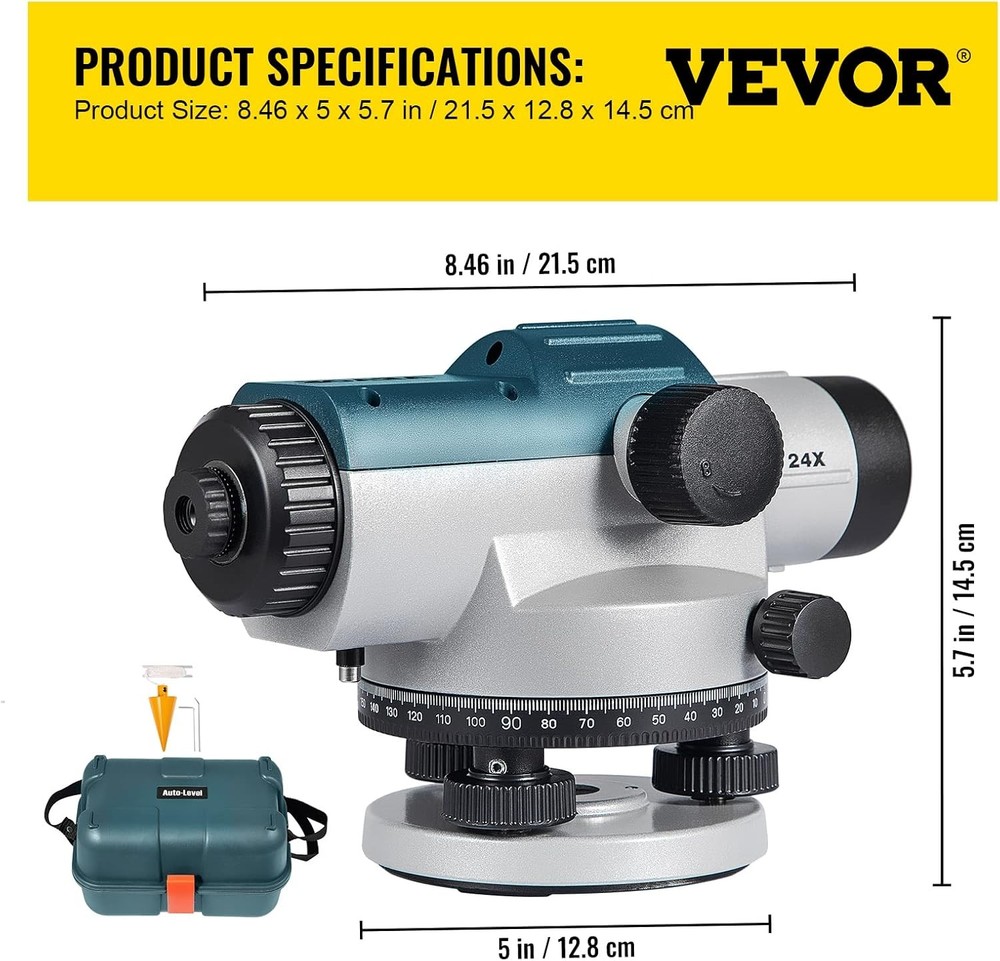 VEVOR Automatic Optical Level 24X Auto Magnification, Green