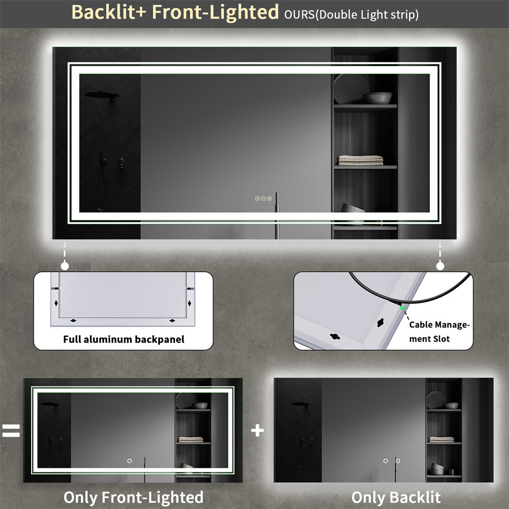 Extra Large Energy Efficient LED Lighted Bathroom Mirror Wall Makeup Mirror HD